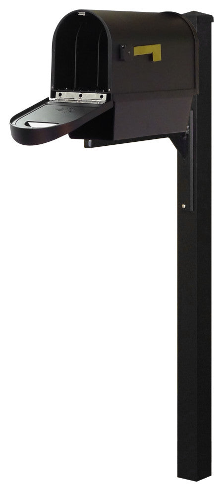 Classic Mailbox With Newspaper Tube, Locking Insert and Post, Black