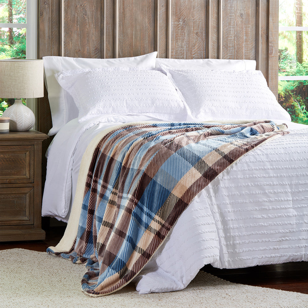 LHC Poly Fleece Sherpa Throw Blanket, Horizon