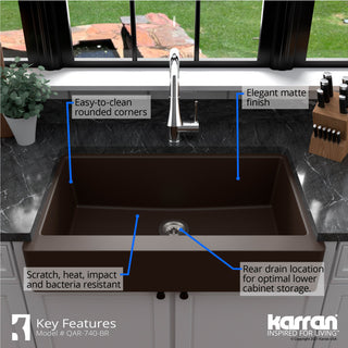 Karran Retrofit Farmhouse Quartz 34" Single Bowl Sink Kit, Brown