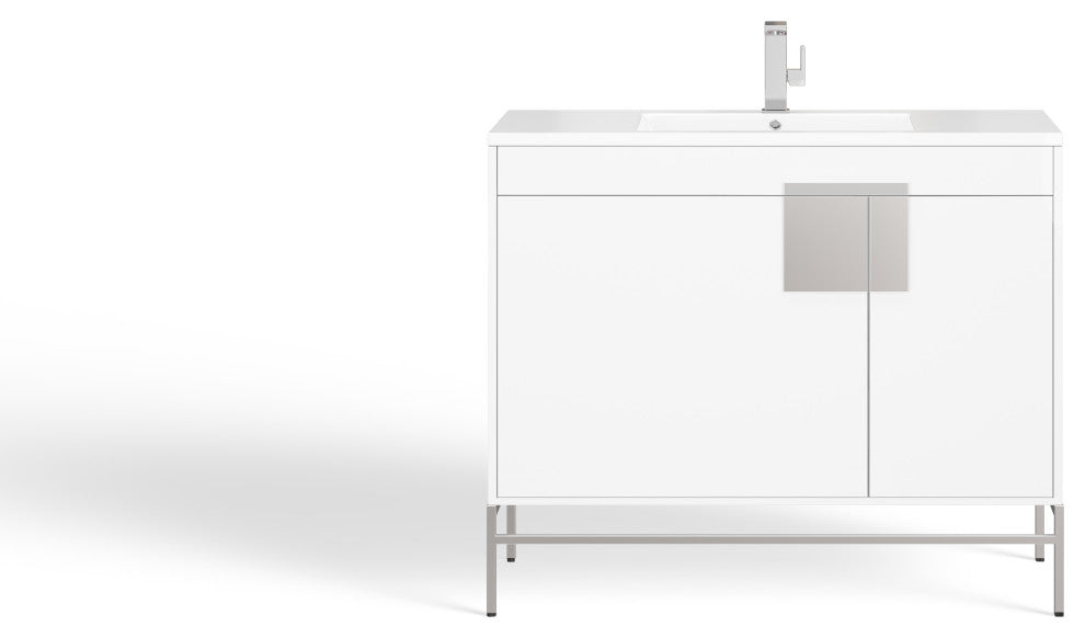 The Lancado Bathroom Vanity, White, 40", Single Sink, Freestanding