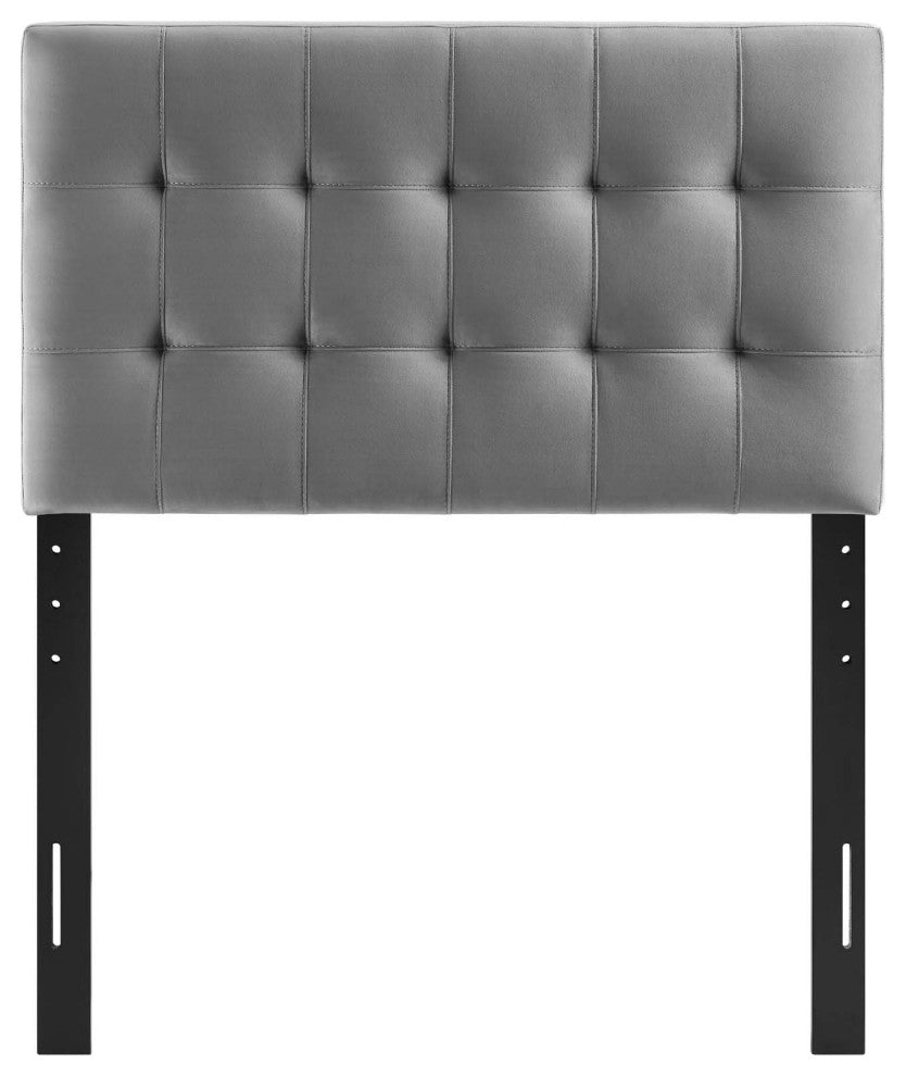 Lily Biscuit Tufted Twin Performance Velvet Headboard-Gray