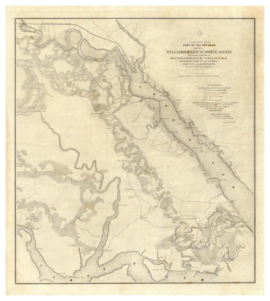 "Civil War - Williamsburg To White House, 1862" Print by Henry L. Abbot, 29"x32"