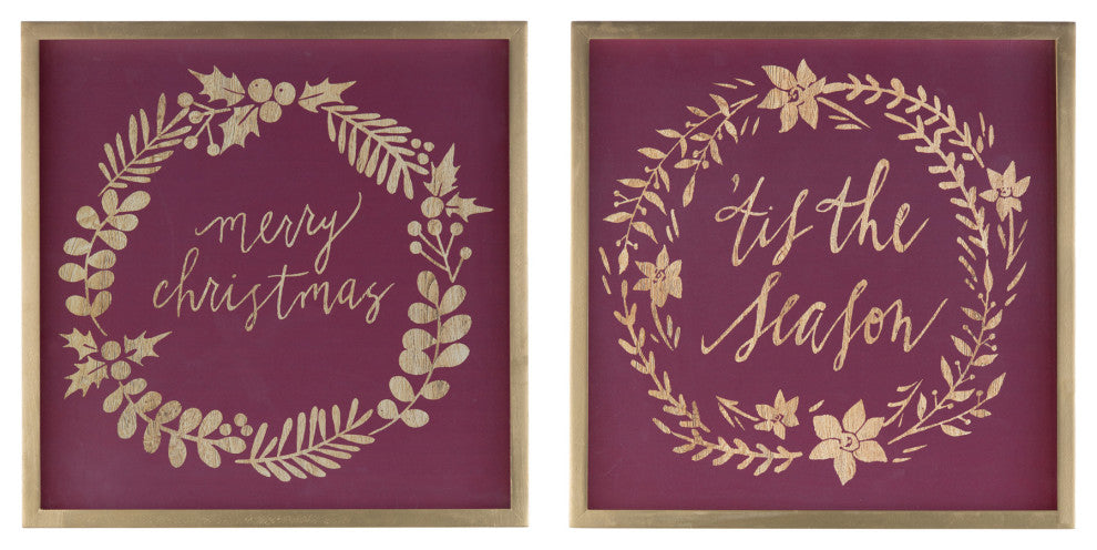 Framed Holiday Sentiment Sign, Set of 2