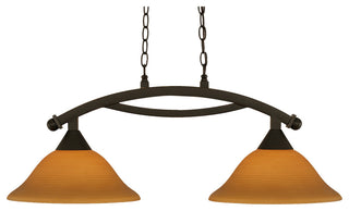 Bow 2 Light Island Light In Dark Granite, 12" Cayenne Linen Glass