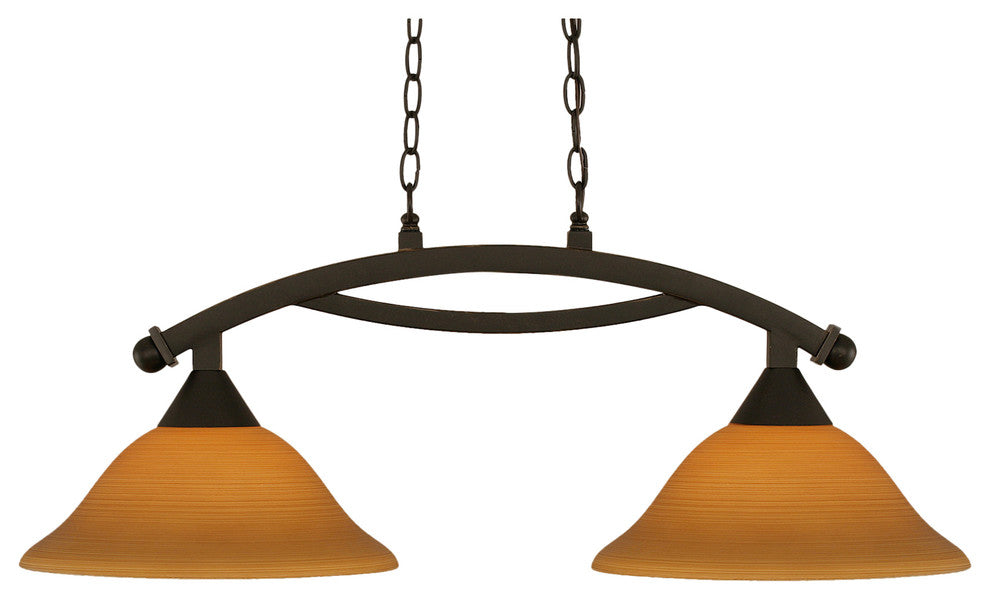 Bow 2 Light Island Light In Dark Granite, 12" Cayenne Linen Glass