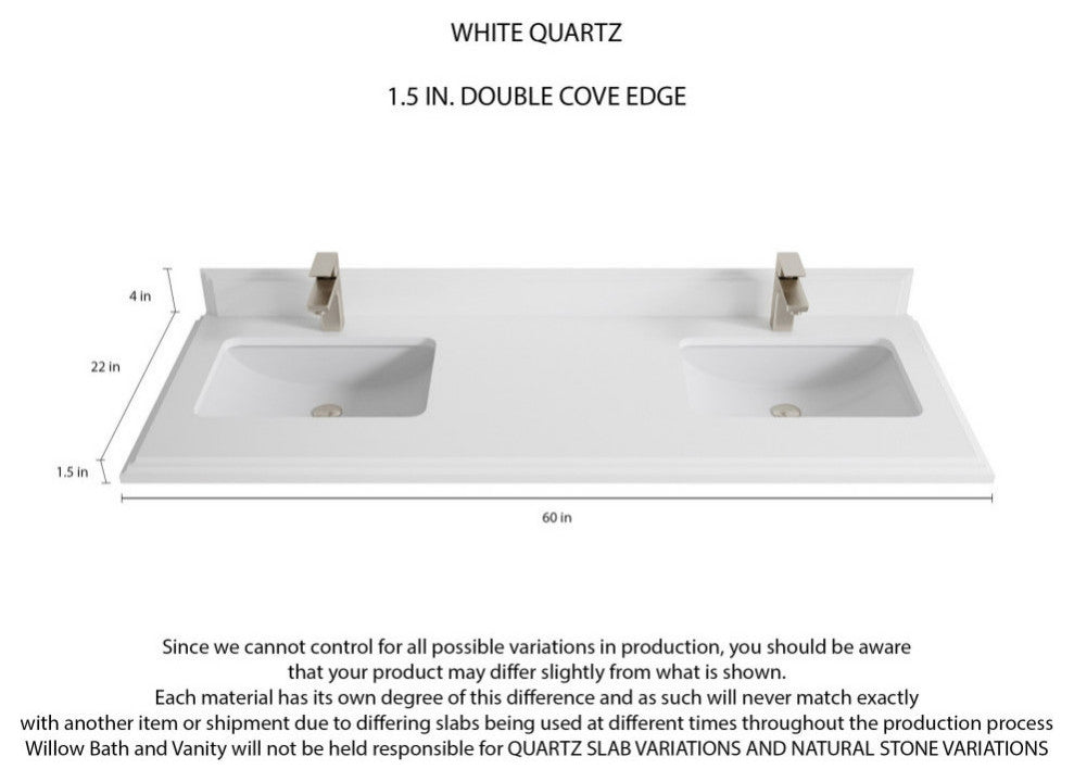 Malibu 60 Double Sink Bathroom Vanity in Navy Blue 1.5" White Quartz