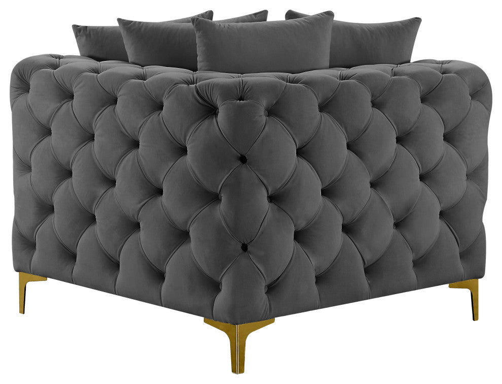 Tremblay Velvet Upholstered Corner Chair, Grey