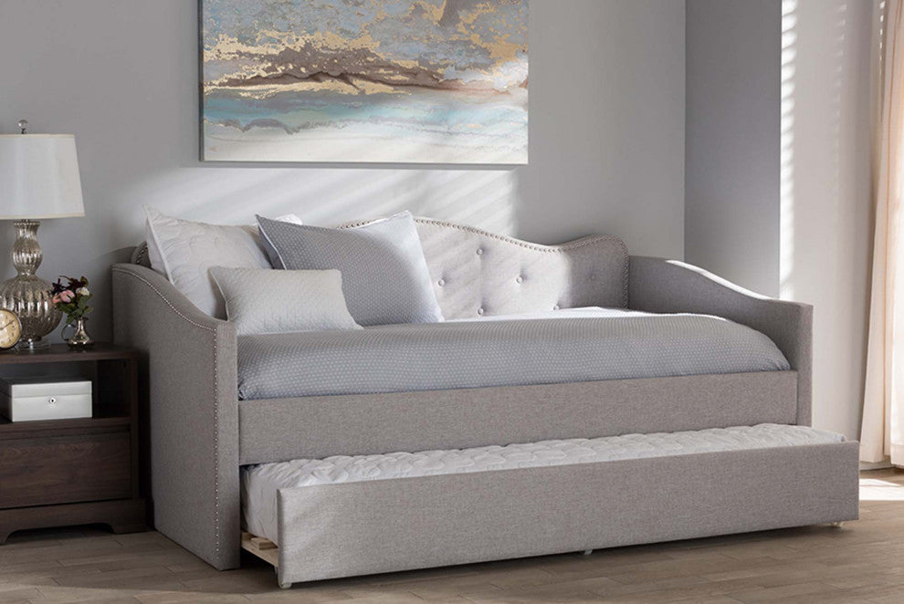Helena Fabric Daybed With Trundle, Grayish Beige