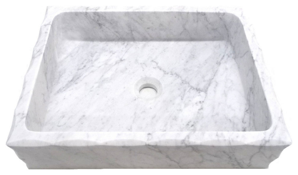 Eden Bath EB_S037CW-H Antique Rectangular Vessel Sink Honed White Carrara Marbl
