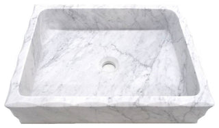 Eden Bath EB_S037CW-H Antique Rectangular Vessel Sink Honed White Carrara Marbl