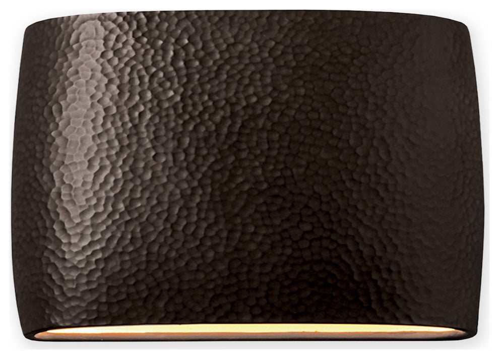 Wide Oval Wall Sconce, Closed Top, Large, Incandescent, Hammered Iron