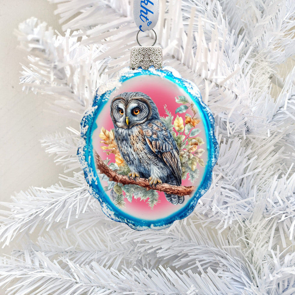 Gray Owl Mercury Glass Ornaments Wildlife Holiday Decor
