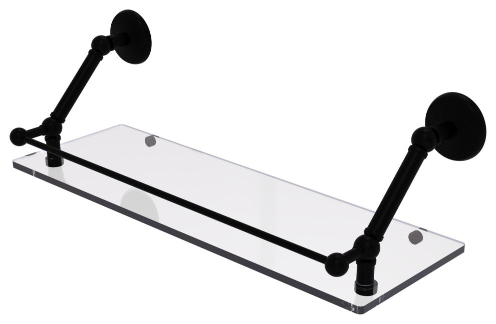 Prestige Monte Carlo 24" Floating Glass Shelf With Rail, Matte Black