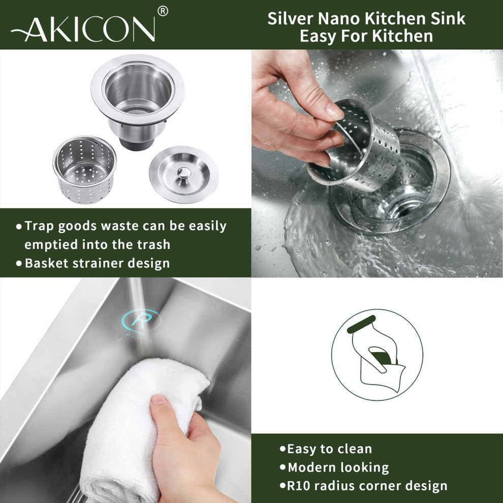 32" Undermount Nano Double Bowl Stainless Steel Kitchen Sink With Drain Assembly