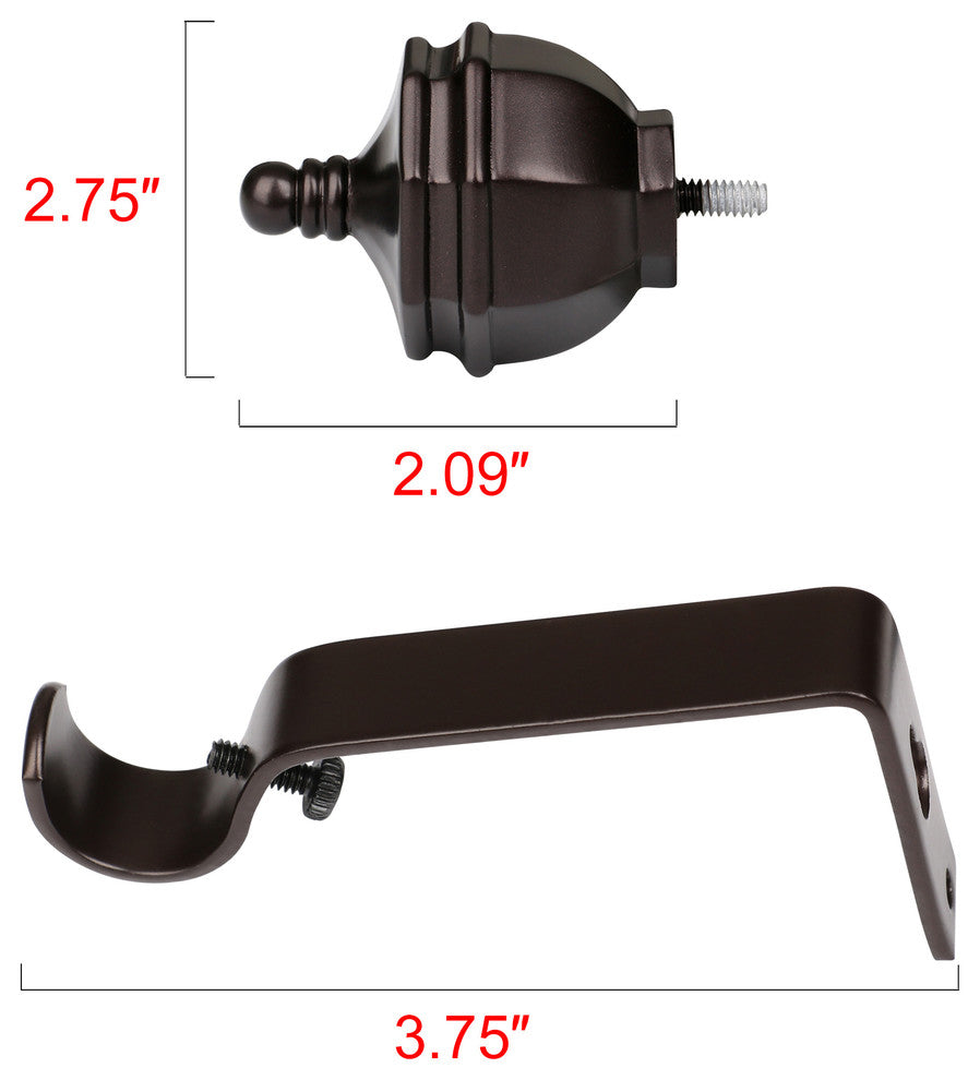 Utopia Alley Curtain Rod With Decorative Urn Finial, 28-48", Bronze