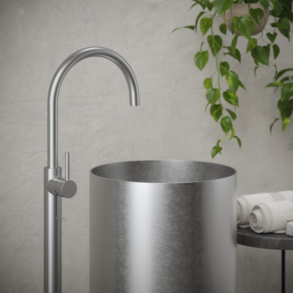 Karran Cinox Stainless Steel Round Pedestal Sink, Stainless Steel