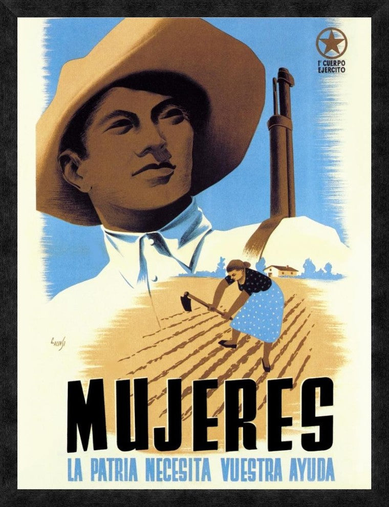 "Mujeres La Patria Necesita Vuestra Ayuda" Framed Canvas Giclee, 26"x34"