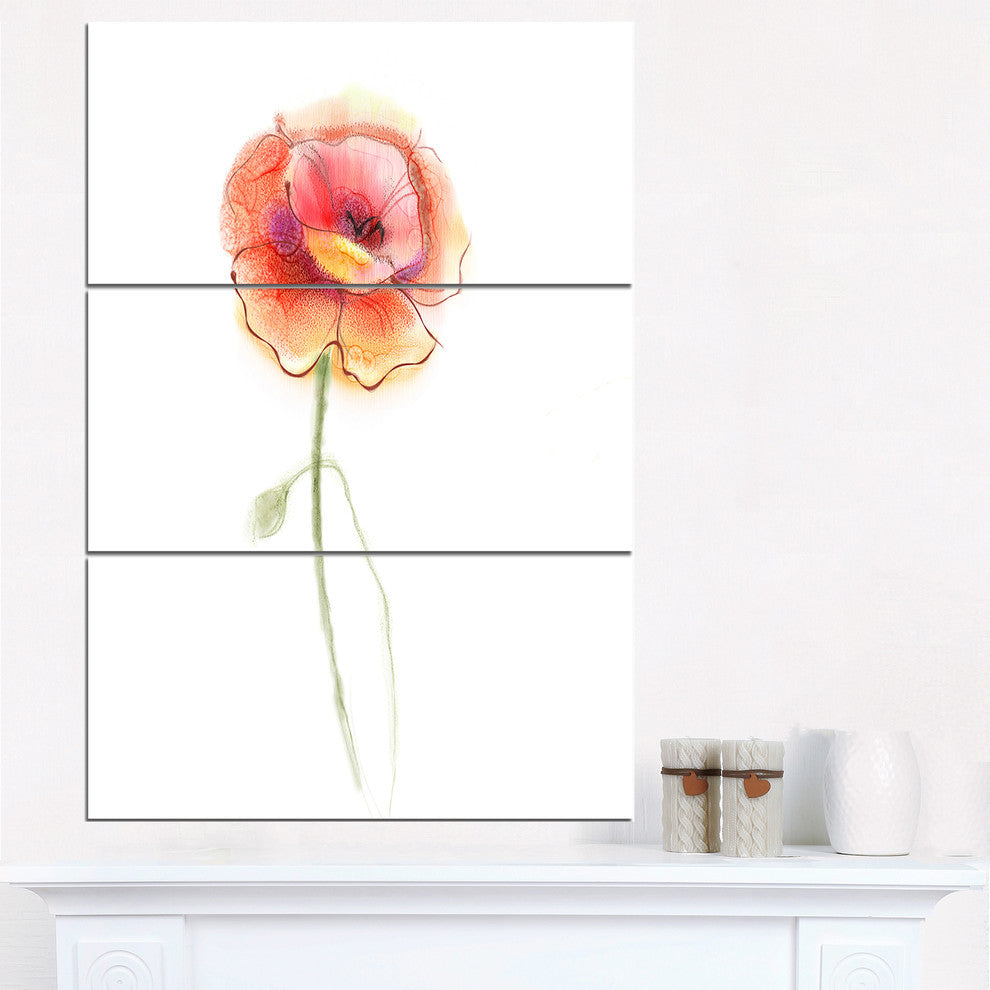 "Isolated Watercolor Poppy Flower" Metal Wall Art, 3 Panels, 28"x36"
