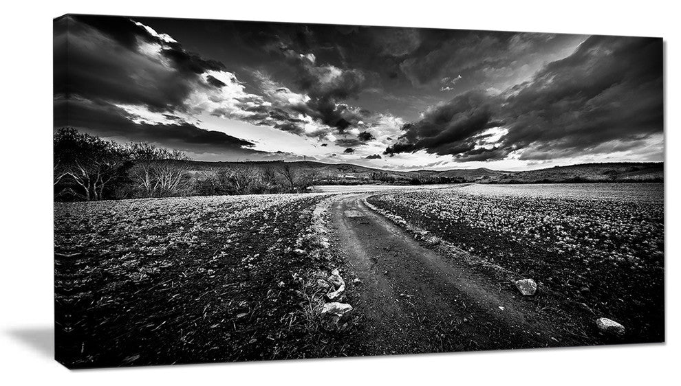 Black White Landscape from Sardinia, Landscape Canvas Art Print, 32"x16"