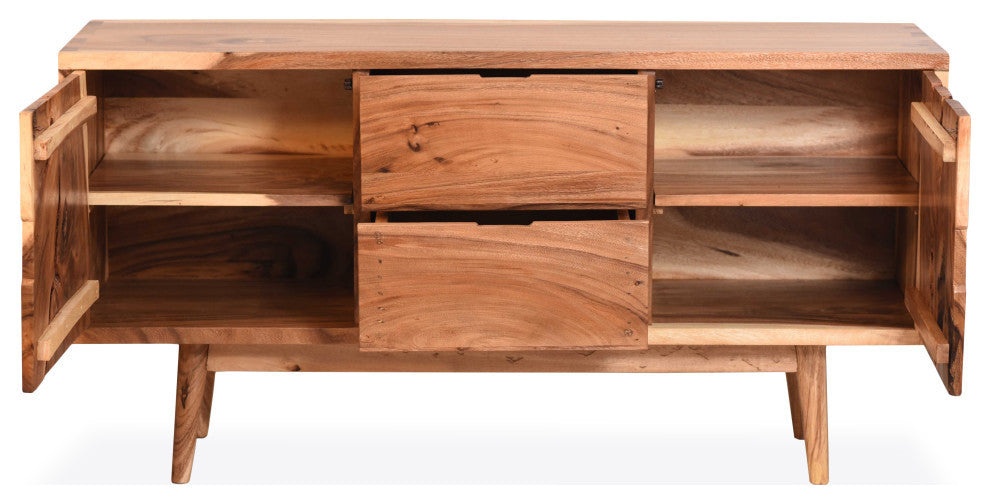 Live Edge Misun Suar Wood Bathroom Linen Cabinet With 2 Doors/2 Drawers