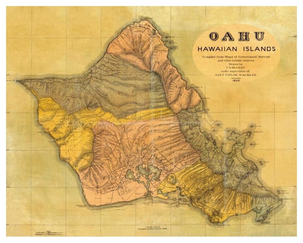 "Oahu, Hawaiian Islands, 1899" Digital Paper Print by T.D. Beasley, 42"x34"