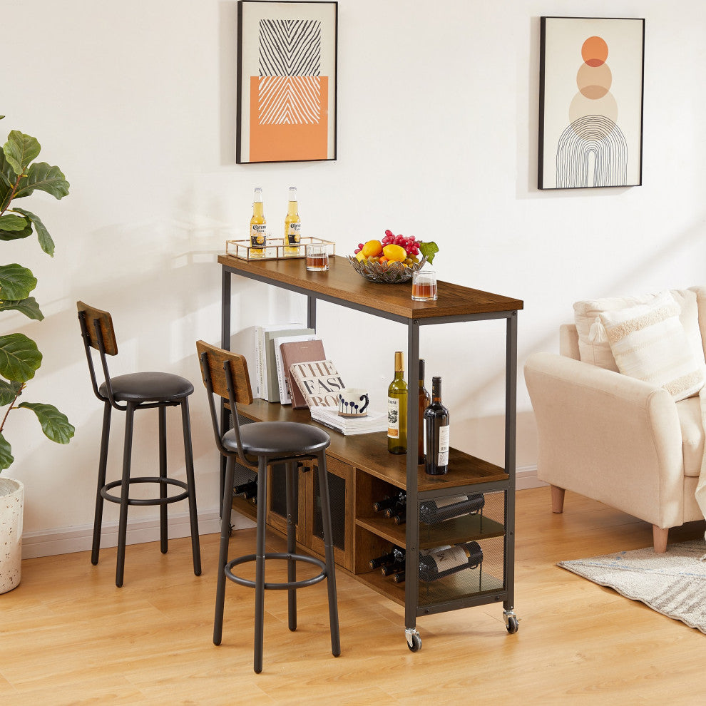 Multi-function Wine Shelf Table, Modern Wine Bar Cabinet Hazelnut Brown