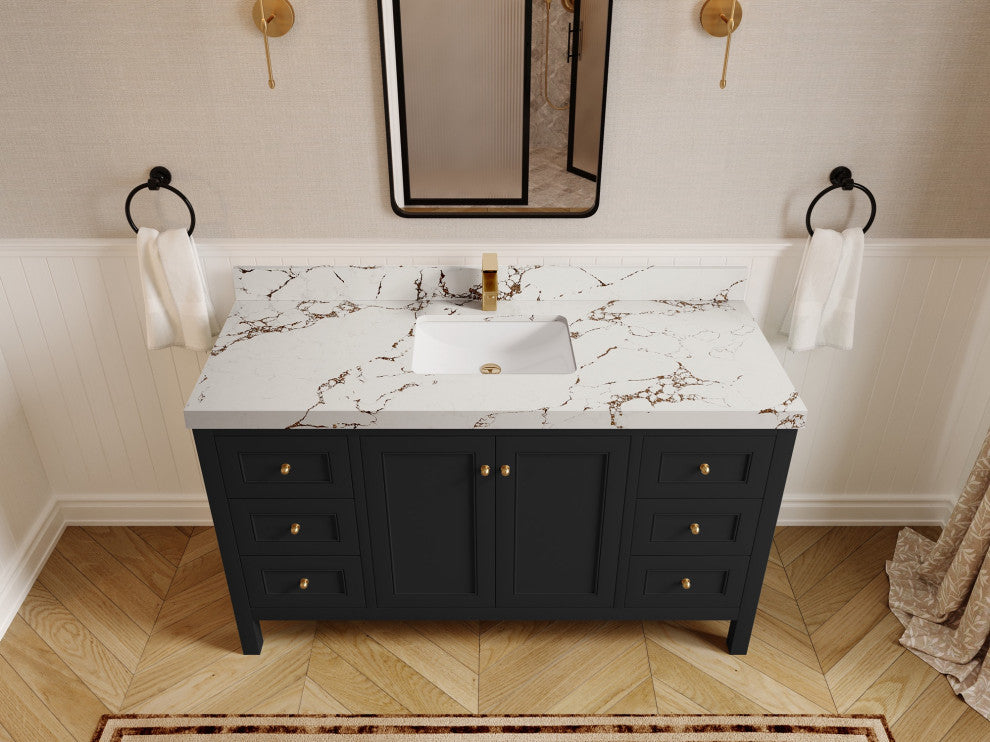 Nashville 60" Single Bathroom Vanity, Black 2" Viola Brown