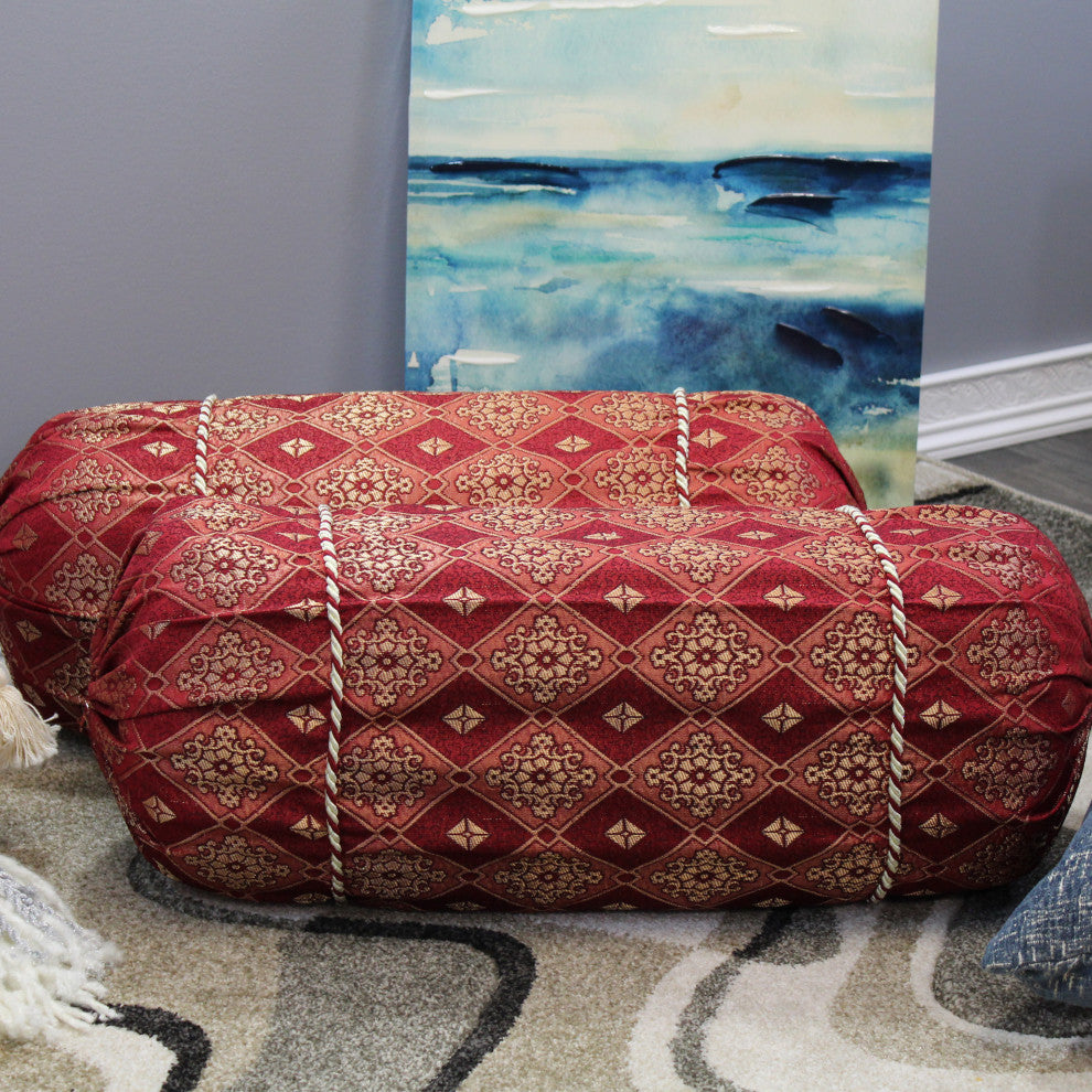 Natural Geo Ruby Red Gao Takiya Bolster Pillow, Set of 2