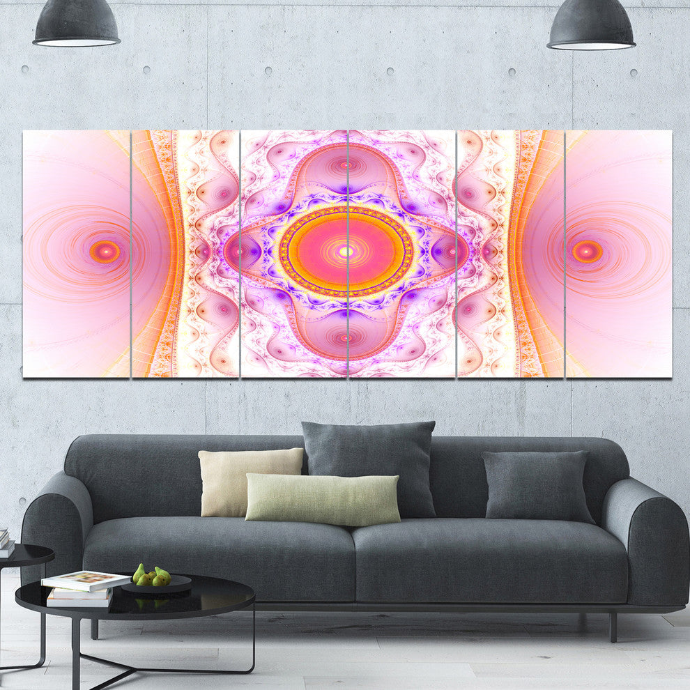 Cabalistic Pink Fractal Design, Abstract Wall Art Canvas, 70"x28", 6 Panels