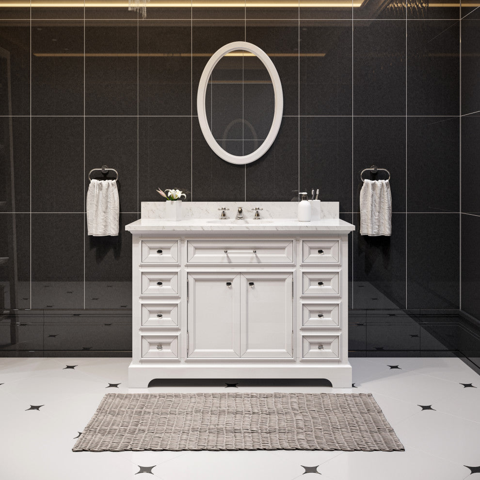 Derby White Bathroom Vanity, Pure White, 48" Wide, One Mirror, No Faucet