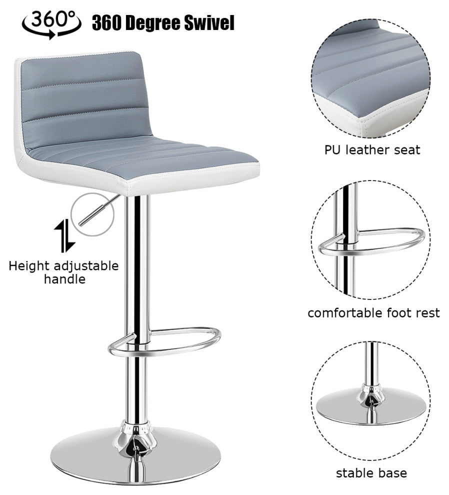 Costway Set of 2 Bar Stools Adjustable PU Leather Swivel Pub Chairs Armless