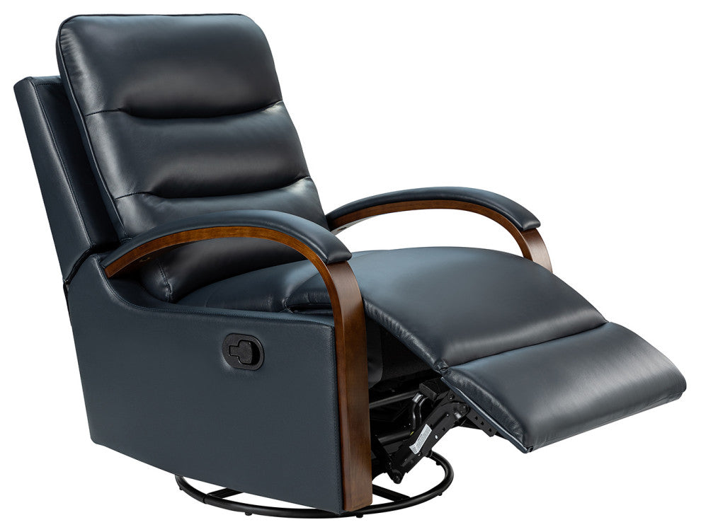 Konradin Genuine Leather Swivel Rocking Manual Recliner Set of 2, Navy