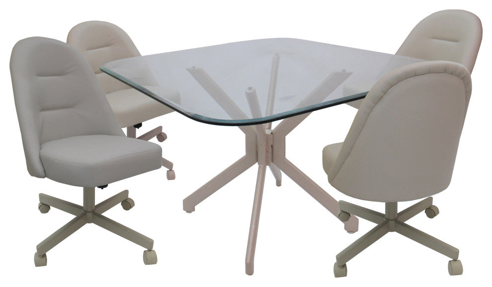 M-235 Dinette Swivel Metal Caster Chairs - Clear Glass, Ocean Beige Vinyl - Beig