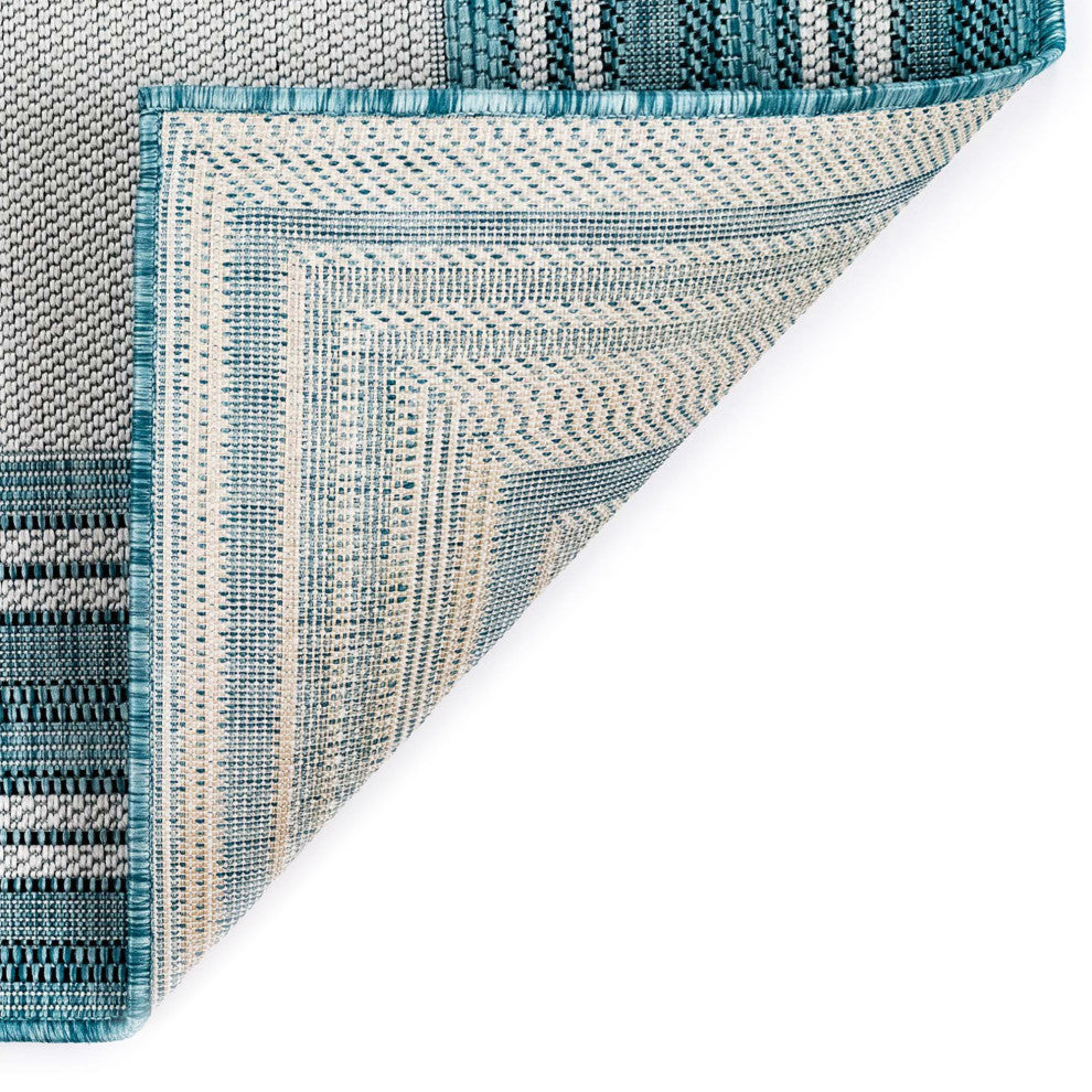 Carmel Multi Border Indoor/Outdoor Rug, Aqua, 3'3"x4'11"
