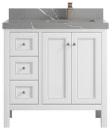 Nashville 36" Right Offset Bath Vanity, White 2" Piatra Gray