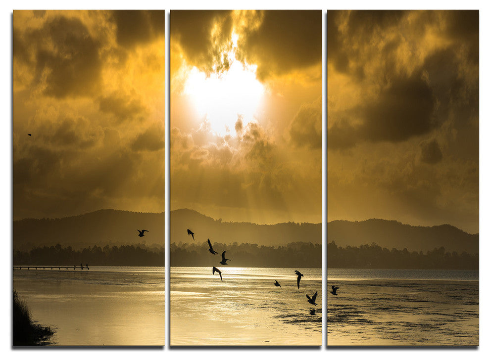 "Glittering Sun Among heavy Clouds" Metal Wall Art, 3 Panels, 36"x28"