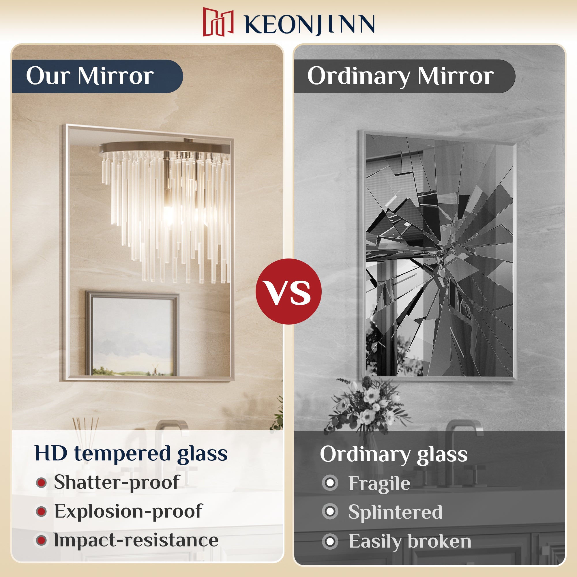 Hollywood Vanity Mirror, Lights,3 Color Lighting Modes, Memory, Gold, 24x32