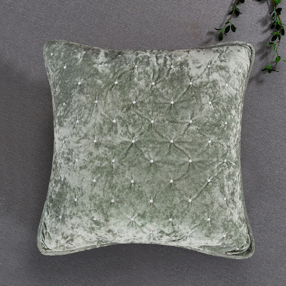 Velvet Dreams Light Green Plush Diamond Tufted Bedspread, 26x26