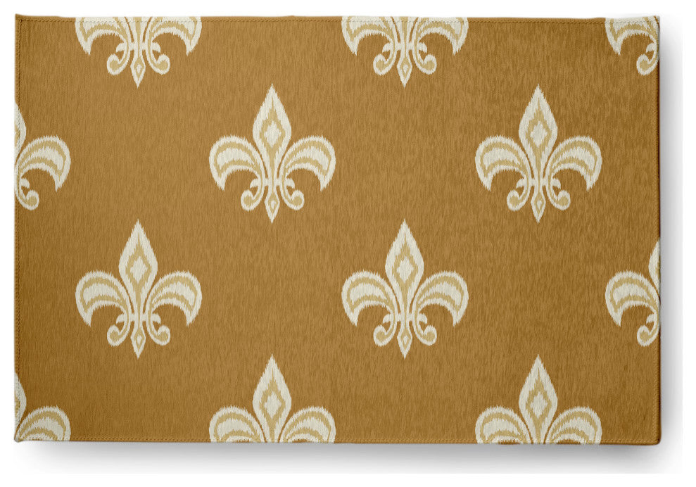 Fleur de Lis  Design Chenille Area Rug, Gold, 2'x3'