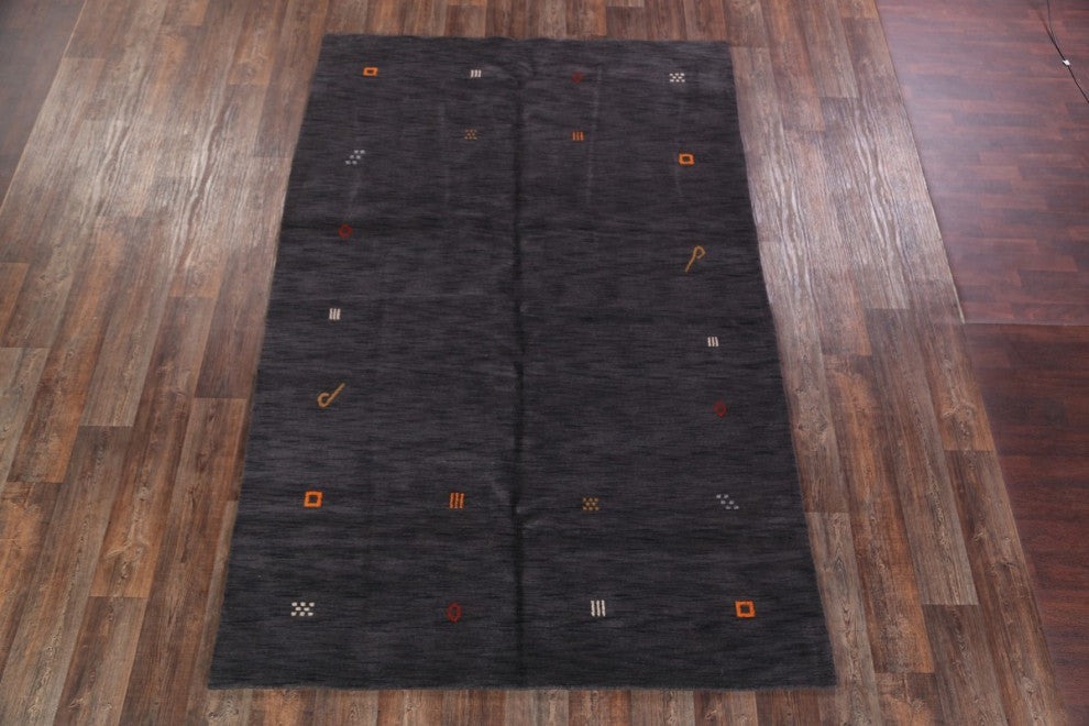 Gabbeh Solid Modern Carpet Hand-Knotted Indian Area Rug, Gray, 10'0"x6'7