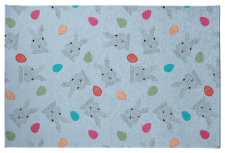Bunnies and Eggs Easter Chenille Rug, After Rain Blue, 4'x6'