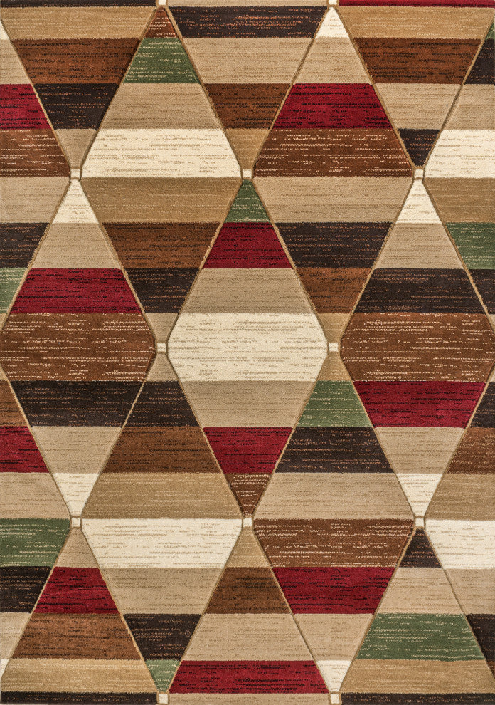 Kehoe Retro Diamonds Geometric Red/Brown/Cream 8 ft. x 10 ft. Area Rug