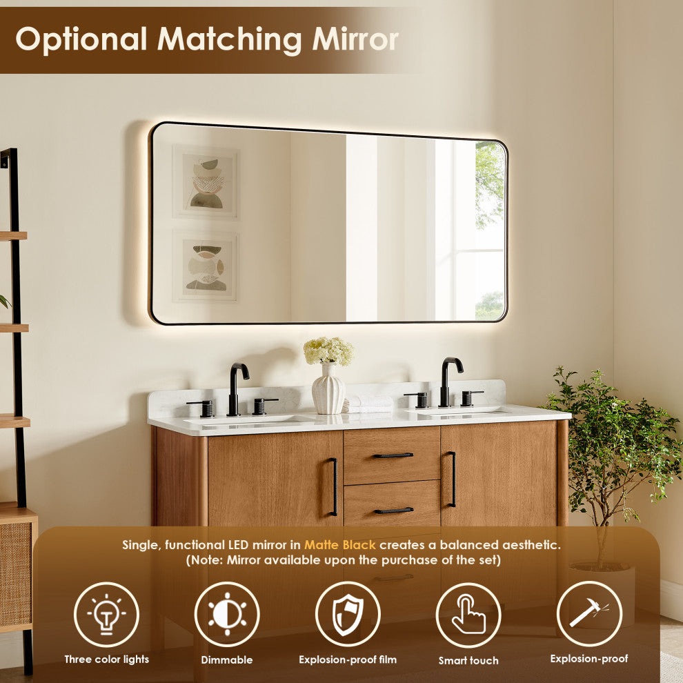 Velora Bathroom Vanity, Mango Brown, 60", With Mirror