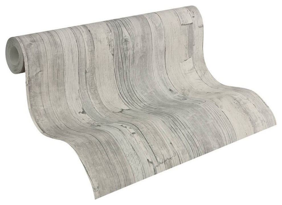 Faux Textured Wallpaper Wood, 954054, Gray Brown Beige, Sample