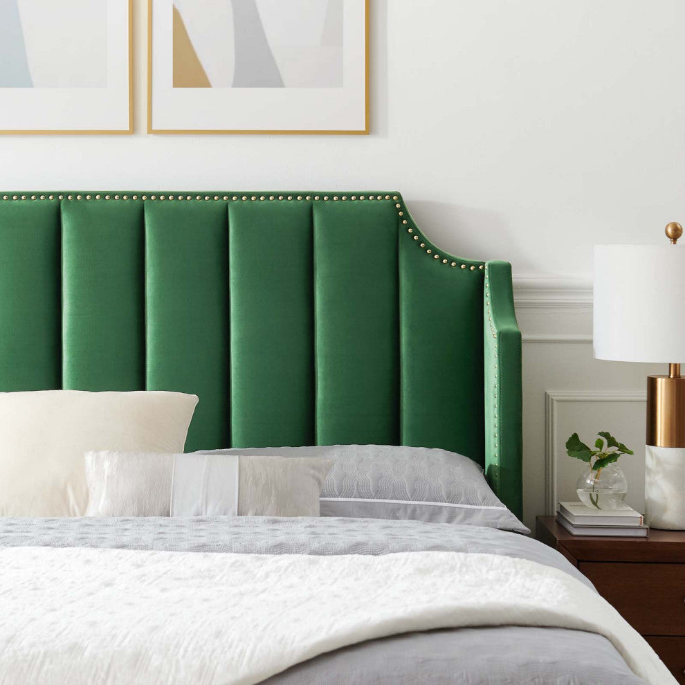 Platform Bed Frame, Queen Size, Velvet, Green, Modern Contemporary, Bedroom