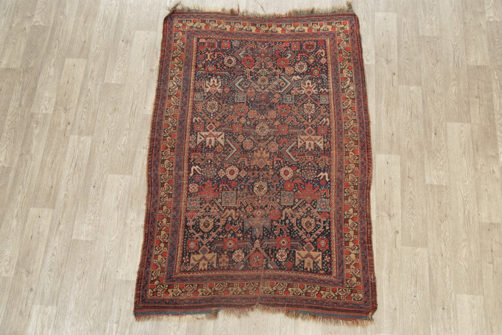 Consigned, Traditional Antique Oriental Hand-Knotted Persian Area Rug, Blue, 4x6
