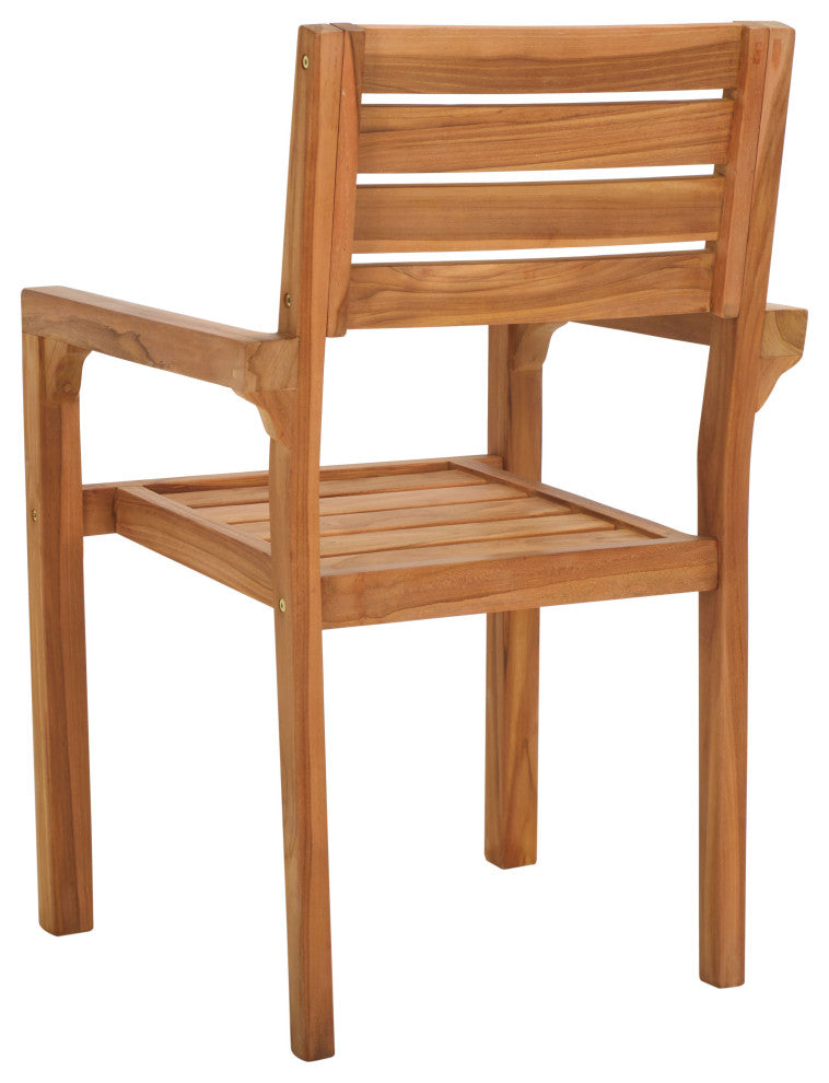 Safavieh Indoor-Outdoor Leon Solid Teak Stacking Chair, Set of 2, Natural