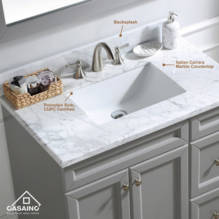 CASAINC 36" Marble Top Modern Single Sink Bathroom Vanity, Gray