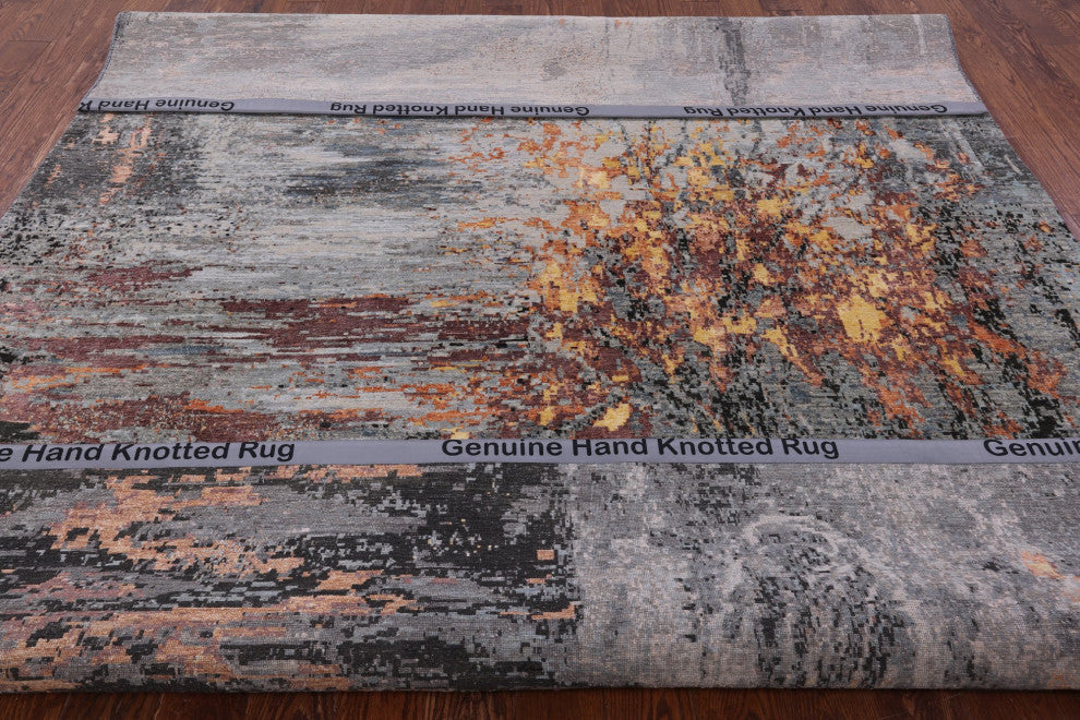 8' 0" X 10' 2" Wool and Silk Modern Branches, a Vase Design Handmade Rug Q8875