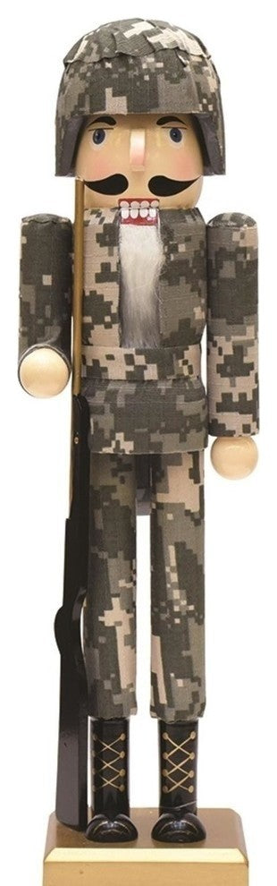 15" Army Soldier in Fatigues Decorative Wooden Christmas Nutcracker
